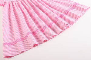 Pink Striped Flamingo Smocked Bishop Dress