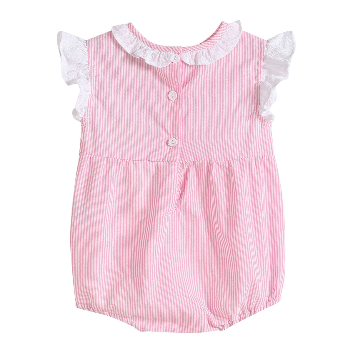 Pink Striped Lil Sister Smocked Bubble Romper