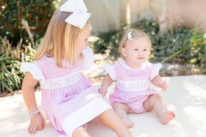 Pink Striped Lil Sister Smocked Bubble Romper