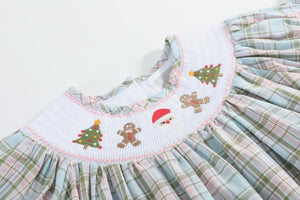 Pinkmas Plaid Christmas Smocked Bishop Dress