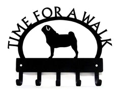 Pug TIME FOR A WALK Dog Key Rack & Leash Holder