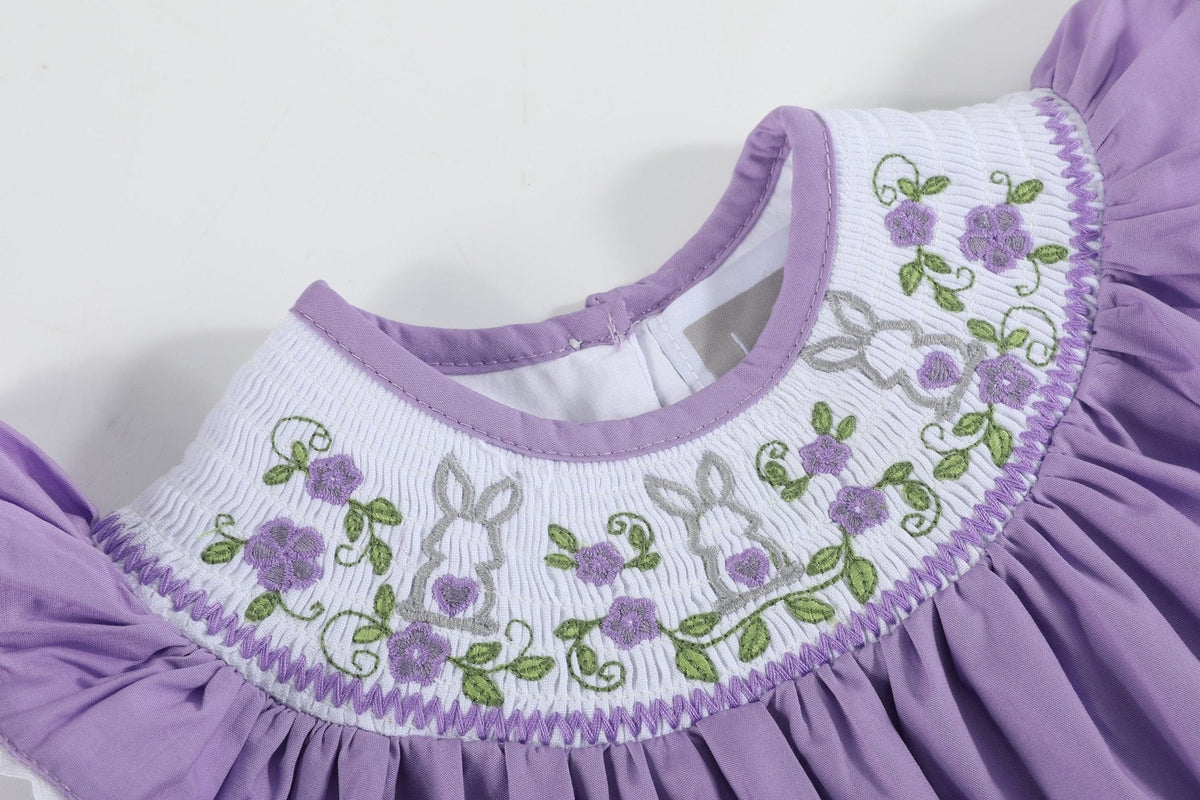 Purple Bunny Smocked Flutter Bubble Romper