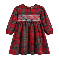Red and Green Christmas Plaid Smocked Dress