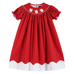 Red and White Santa Smocked Bishop Dress