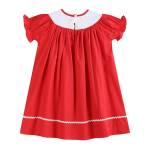 Red Christmas Bows Smocked Bishop Dress