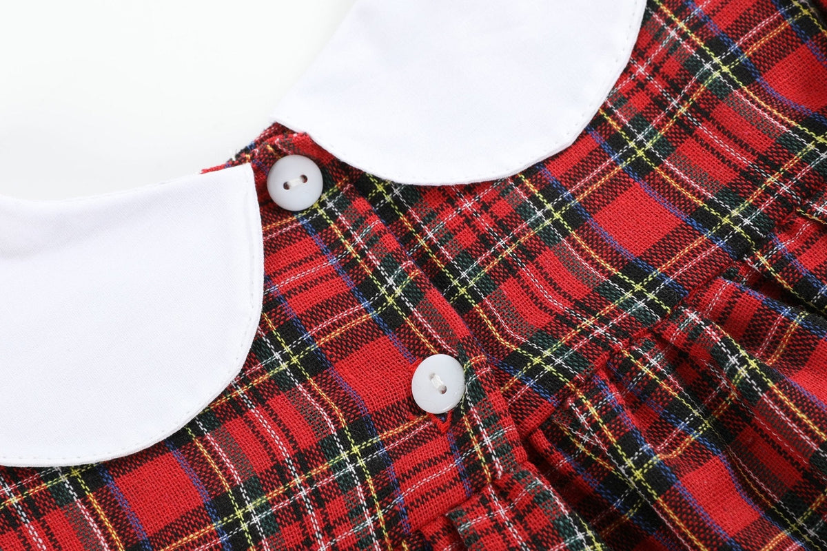 Red Christmas Plaid Colllared Ruffle Dress