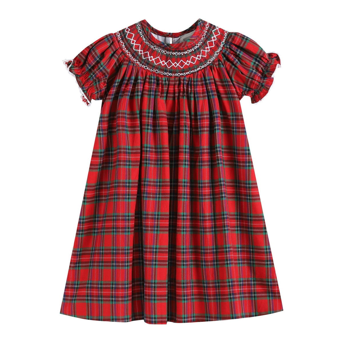 Red Christmas Plaid Smocked Bishop Dress