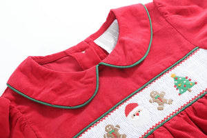 Red Corduroy Christmas Smocked Dress and Bloomers