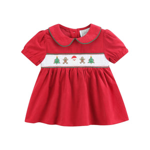 Red Corduroy Christmas Smocked Dress and Bloomers
