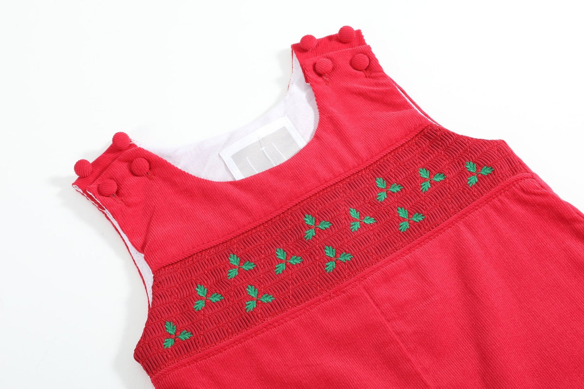 Red Corduroy Mistletoe Smocked Longall