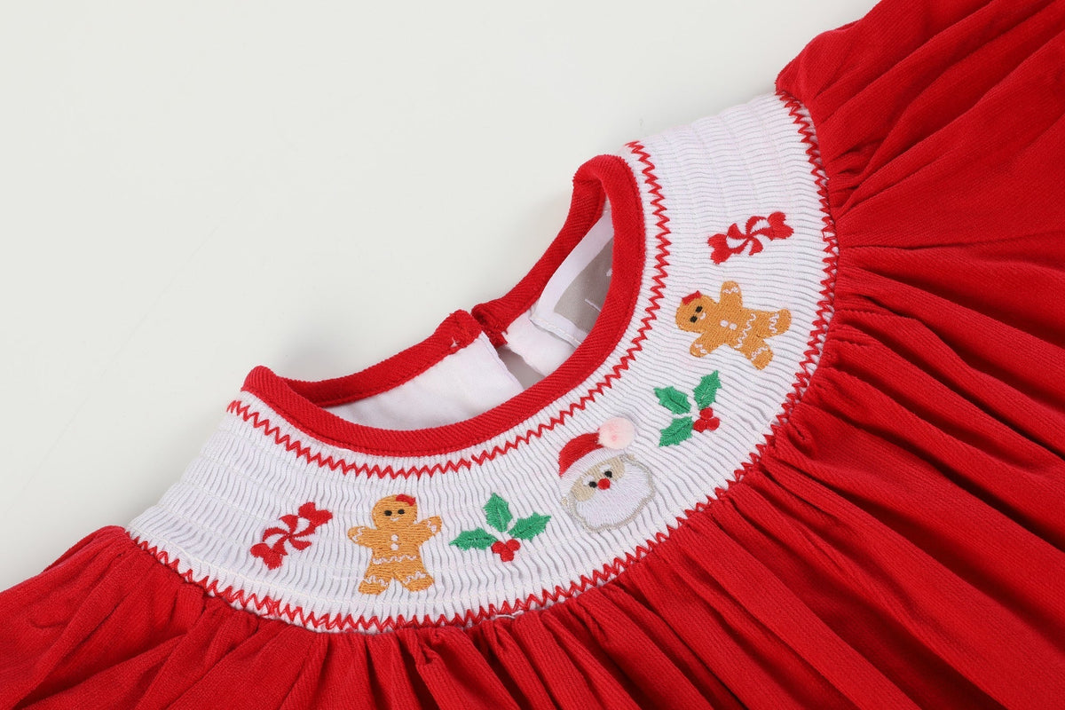 Red Velvet Christmas Smocked Bishop Dress