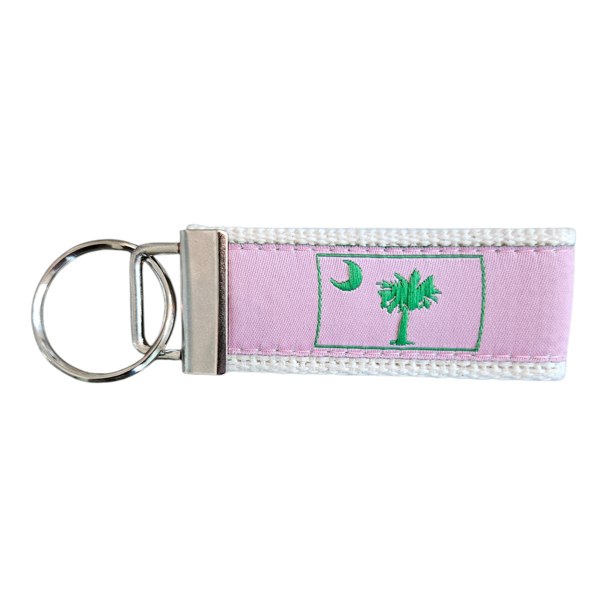 web-keychain-green-palmetto-moon-on-pink