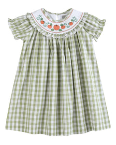 Sage Green Gingham Pumpkin Smocked Bishop Dress