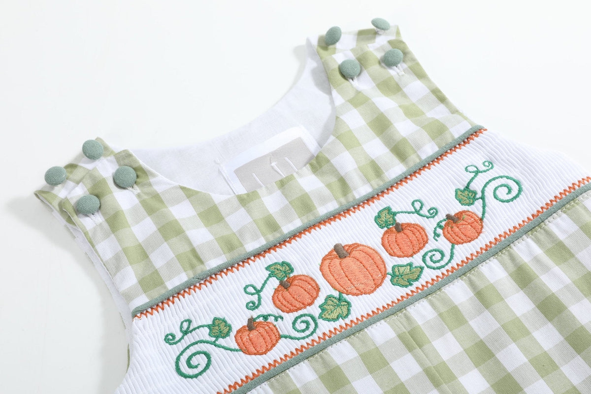 Sage Green Gingham Pumpkin Smocked Longall