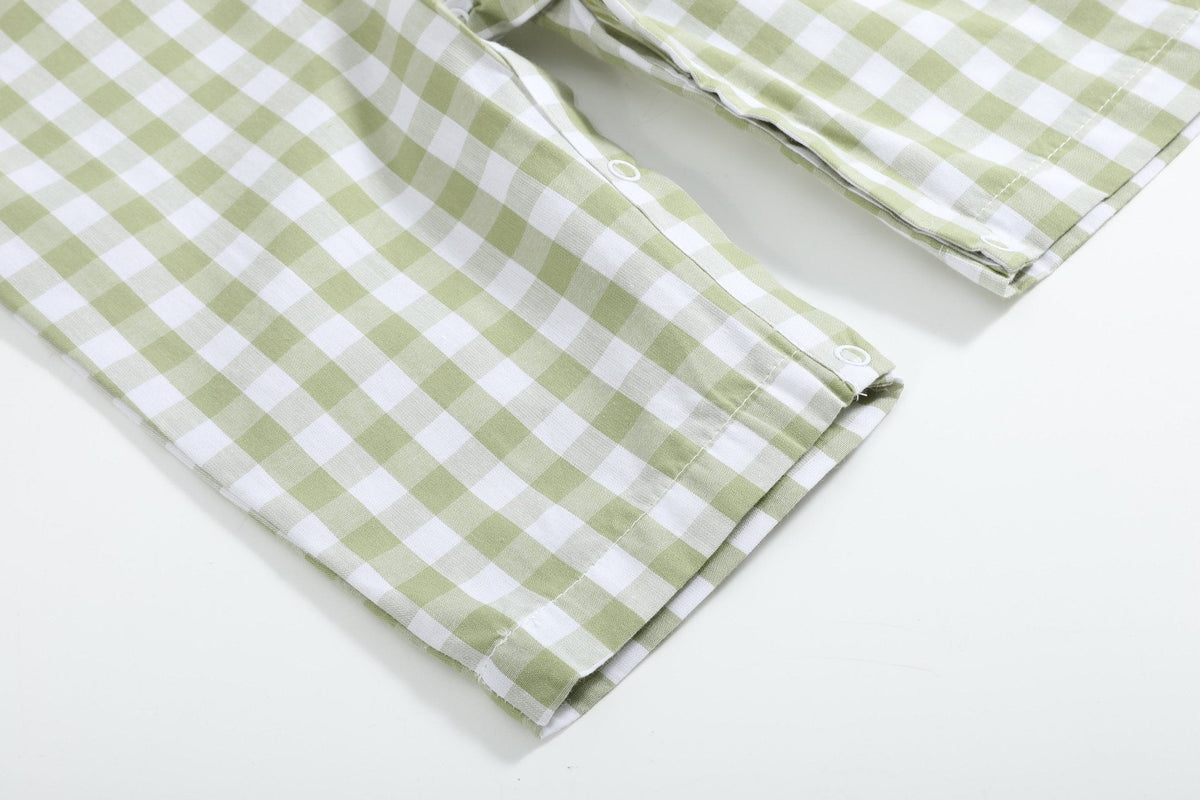 Sage Green Gingham Pumpkin Smocked Longall