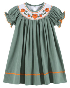 Sage Green Pumpkin Smocked Bishop Dress