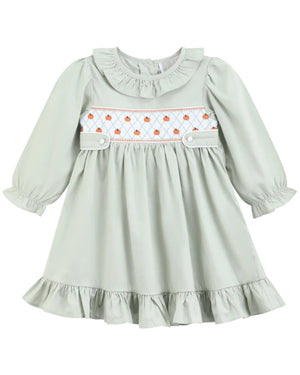 Sage Green Pumpkin Smocked Ruffle Dress