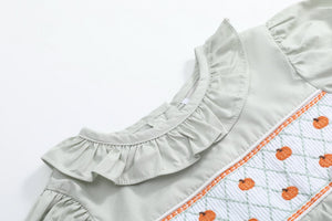 Sage Green Pumpkin Smocked Ruffle Bubble Romper