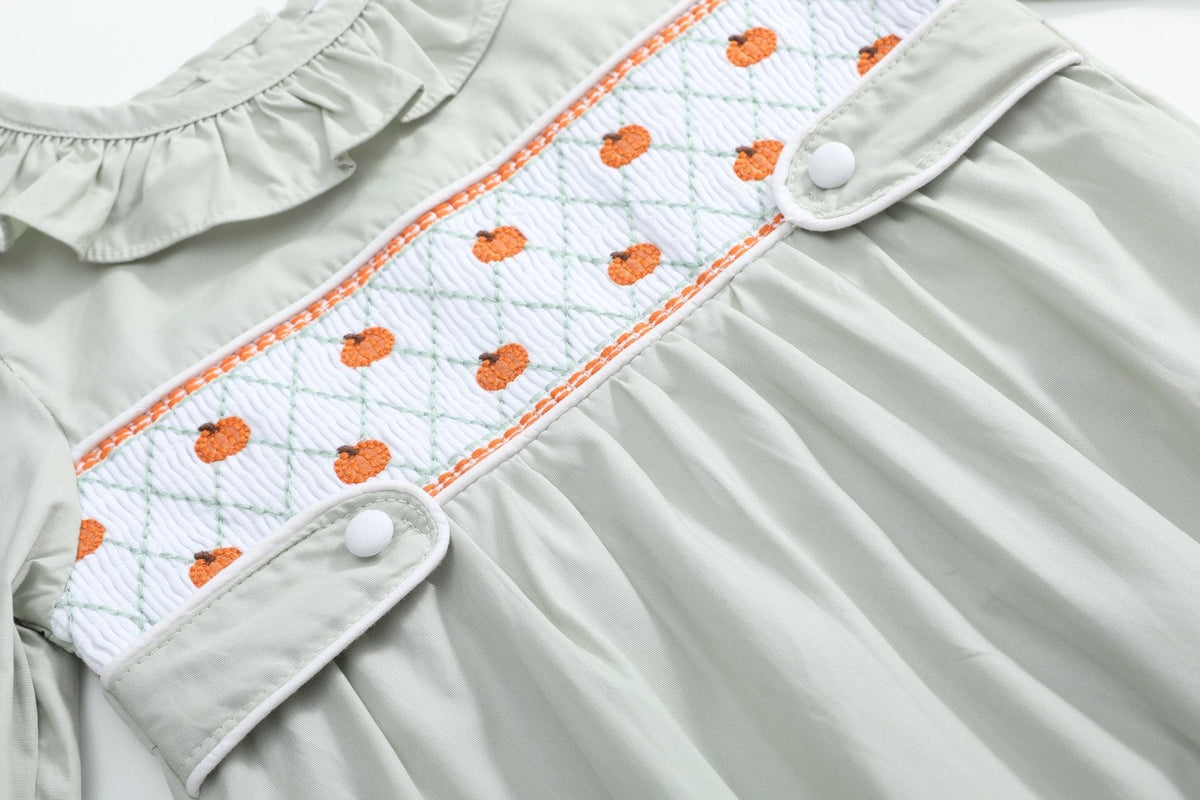 Sage Green Pumpkin Smocked Ruffle Bubble Romper