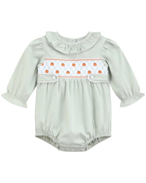 Sage Green Pumpkin Smocked Ruffle Bubble Romper