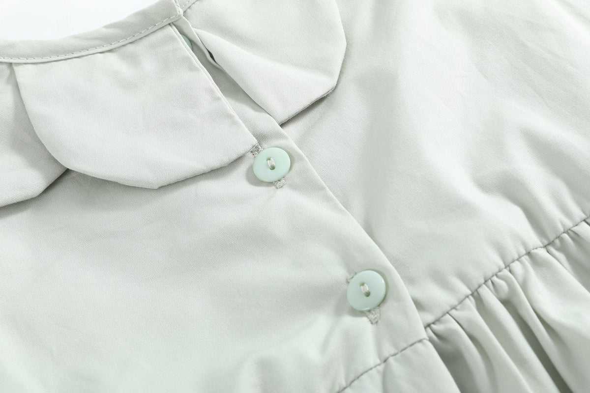 Sage Green Puppy Dog Petal Smocked Bubble Romper