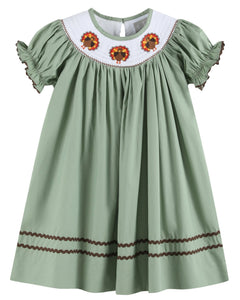 Sage Green Turkey Smocked Bishop Dress