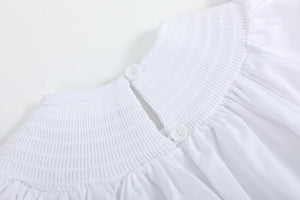 White and Pink Bows Smocked Bishop Dress