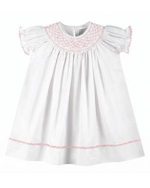 White and Pink Smocked Bishop Dress