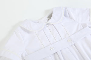 White Collared Button Romper with Bonnet