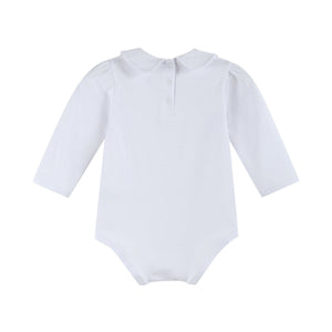 White Collared Unisex Long Sleeve Bodysuit Romper