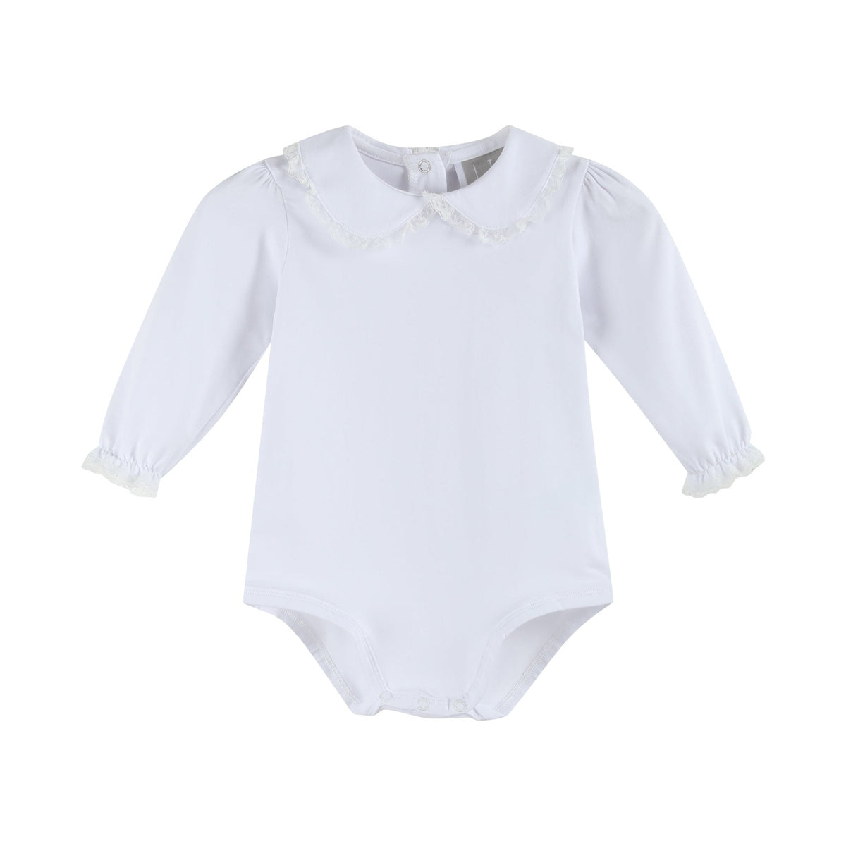 White Lace Collared Girls Long Sleeve Bodysuit Romper