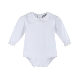 White Lace Collared Girls Long Sleeve Bodysuit Romper