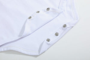 White Pointed Collar Button Romper All Year